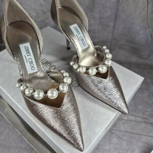 New Jimmy Choo Aurelie 85 Pearly Pump White Glitter Sz 8